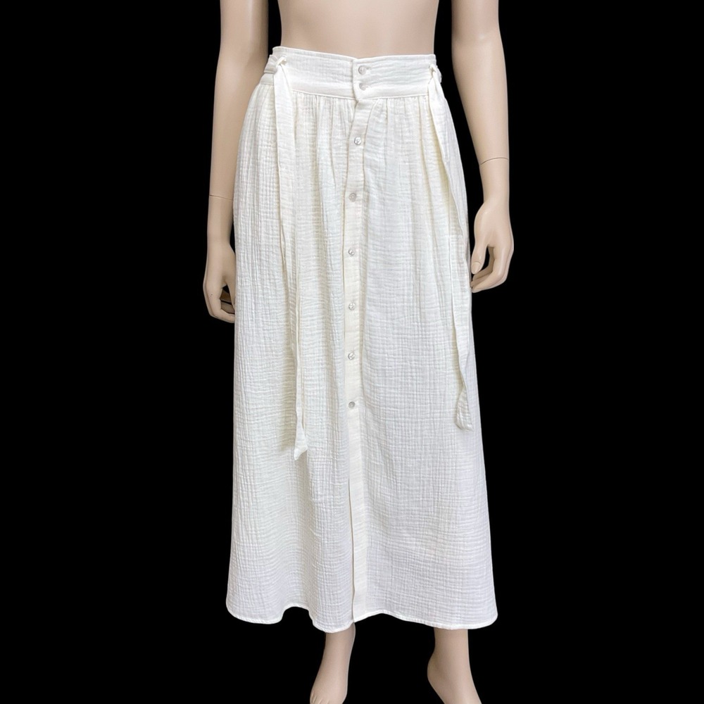 Marled Skirt Women Medium Ivory‎ Maxi Long Button Front Belted Boho NWOT